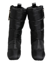 Dolce & Gabbana Black Padded Mid Calf Logo Heel Boots Shoes