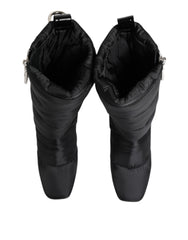 Dolce & Gabbana Black Padded Mid Calf Logo Heel Boots Shoes