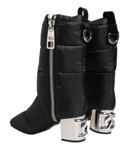 Dolce & Gabbana Black Padded Mid Calf Logo Heel Boots Shoes