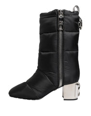 Dolce & Gabbana Black Padded Mid Calf Logo Heel Boots Shoes