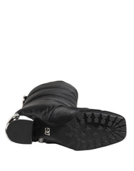 Dolce & Gabbana Black Padded Mid Calf Logo Heel Boots Shoes
