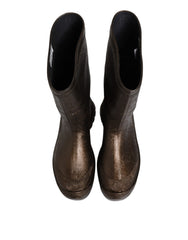 Dolce & Gabbana Metallic Brown Pull On Rain Boots Shoes