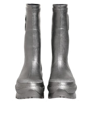 Dolce & Gabbana Metallic Silver Pull On Rain Boots Shoes