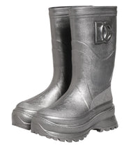 Dolce & Gabbana Metallic Silver Pull On Rain Boots Shoes