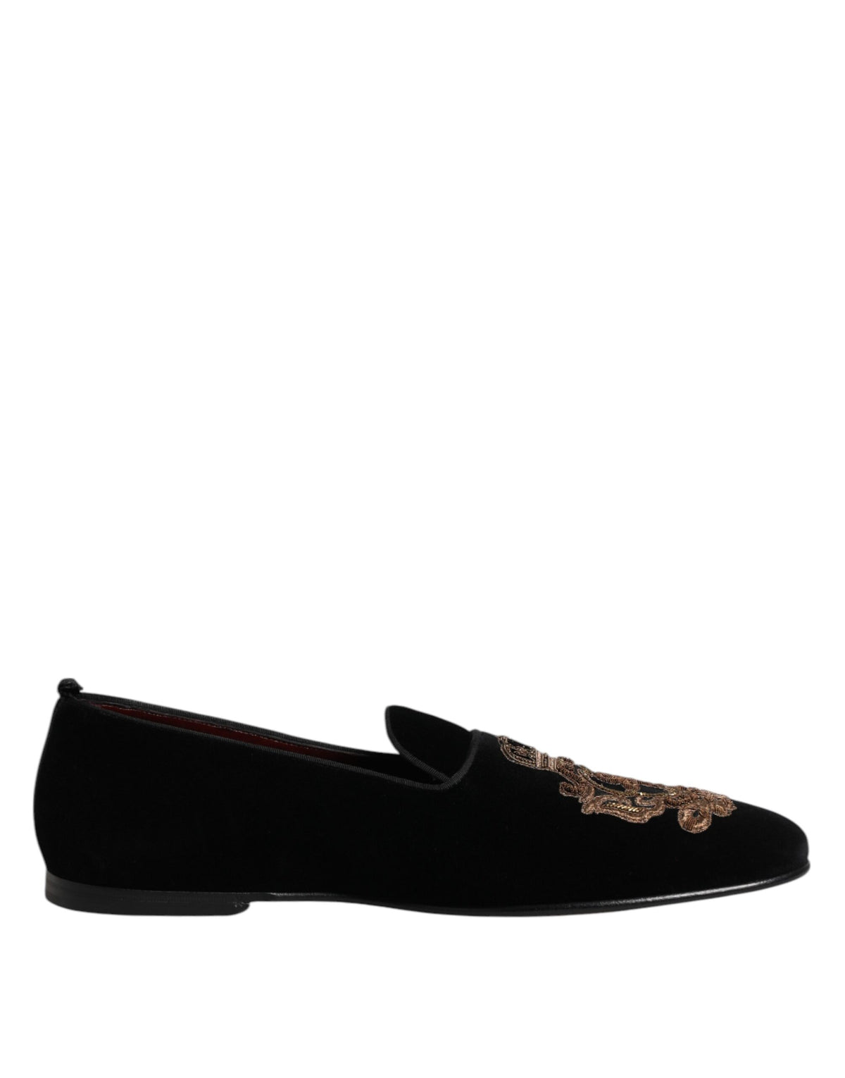 Dolce & Gabbana Black Velvet Gold Crown Mens Loafers Shoes