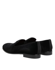 Dolce & Gabbana Black Velvet Slip On Loafers Men Formal Shoes