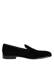 Dolce & Gabbana Black Velvet Slip On Loafers Men Formal Shoes