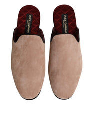 Dolce & Gabbana Beige Suede Leather Slides Flat Slipper Shoes