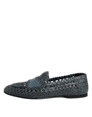 Dolce & Gabbana Blue Woven Raffia Slip On Loafers Shoes