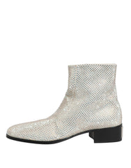 Dolce & Gabbana White Strass DG Logo Heels Ankle Boots Shoes