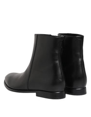 Dolce & Gabbana Black Leather Mid Calf Men Boots Shoes