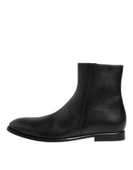 Dolce & Gabbana Black Leather Mid Calf Men Boots Shoes