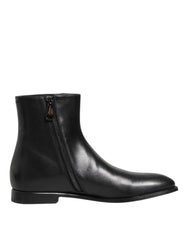 Dolce & Gabbana Black Leather Mid Calf Men Boots Shoes