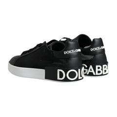Dolce & Gabbana Black Calf Leather Portofino Sneakers Shoes