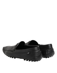 Dolce & Gabbana Black Leather Slip On Mocassin Loafer Shoes