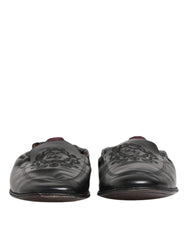 Dolce & Gabbana Black Leather Slip On Men Flat Loafers Shoes