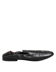 Dolce & Gabbana Black Leather Slip On Men Flat Loafers Shoes