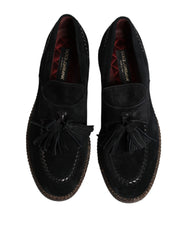 Dolce & Gabbana Black Suede Tassel Embellished Loafers Shoes