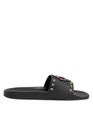 Dolce & Gabbana Black Rubber Sacred Heart Slides Men Beachwear Shoes