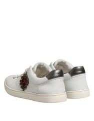 Dolce & Gabbana White Silver Sacred Heart Men Sneakers Shoes