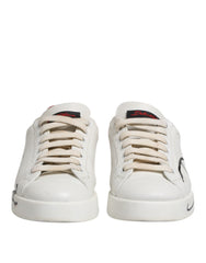 Dolce & Gabbana White Red Leather Logo Low Top Sneakers Shoes