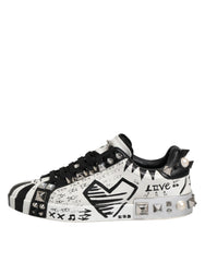 Dolce & Gabbana Black White Studded Low Top Sneakers Shoes