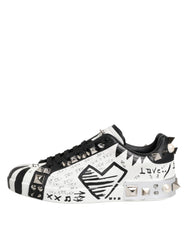Dolce & Gabbana Black White Studded Low Top Sneakers Shoes