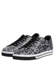Dolce & Gabbana Gray Leather Leopard Low Top Sneakers Shoes