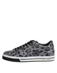 Dolce & Gabbana Gray Leather Leopard Low Top Sneakers Shoes