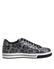 Dolce & Gabbana Gray Leather Leopard Low Top Sneakers Shoes
