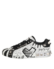Dolce & Gabbana Black White Studded Low Top Sneakers Shoes