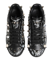 Dolce & Gabbana Black Portofino Stud Embellished Sneakers Shoes