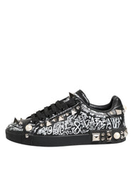 Dolce & Gabbana Black Portofino Stud Embellished Sneakers Shoes