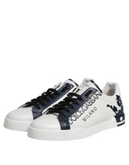 Dolce & Gabbana White Blue Crown Low Top Sneakers Shoes