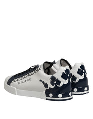 Dolce & Gabbana White Blue Crown Low Top Sneakers Shoes