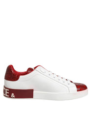 Dolce & Gabbana White Red Leather Lace Up Sneakers Shoes
