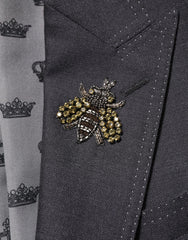 Dolce & Gabbana Dark Gray Bee Embroidery Wool Coat Blazer