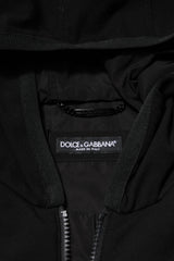 Dolce & Gabbana Black Sleeveless Hooded Logo Plaque Jacket