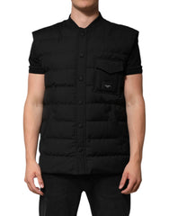 Dolce & Gabbana Black Sleeveless Parka Logo Plaque Jacket
