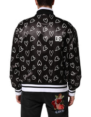 Dolce & Gabbana Black Polyester Heart Print Bomber Jacket