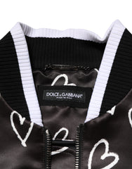 Dolce & Gabbana Black Polyester Heart Print Bomber Jacket