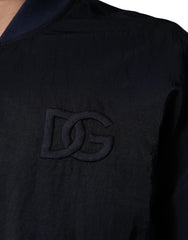 Dolce & Gabbana Blue Nylon DG Embroidery Men Bomber Jacket