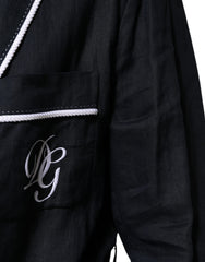 Dolce & Gabbana Dark Blue DG Embroidery Jacket Robe Blazer