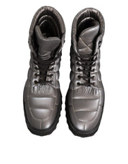 Dolce & Gabbana Silver Padded Mid Calf Lace Up Boots Shoes