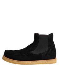 Dolce & Gabbana Black Calf Suede Slip On Ankle Boots Shoes