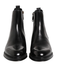 Dolce & Gabbana Black Chelsea Leather Mid Calf Boots Shoes