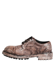Dolce & Gabbana Brown Leather Distressed Brogue Lace Up Shoes