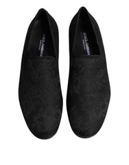 Dolce & Gabbana Black Floral Brocade Loafers Men Dress Shoes