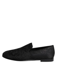 Dolce & Gabbana Black Floral Brocade Loafers Men Dress Shoes