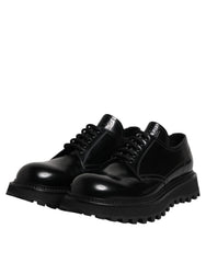 Dolce & Gabbana Black Leather Lace Up Trekking Dress Shoes